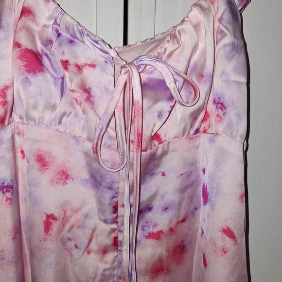 Emily Wonder Soft Pink Floral Tie-Dye Ruffle Strap Mini Dress - Picture 14 of 15